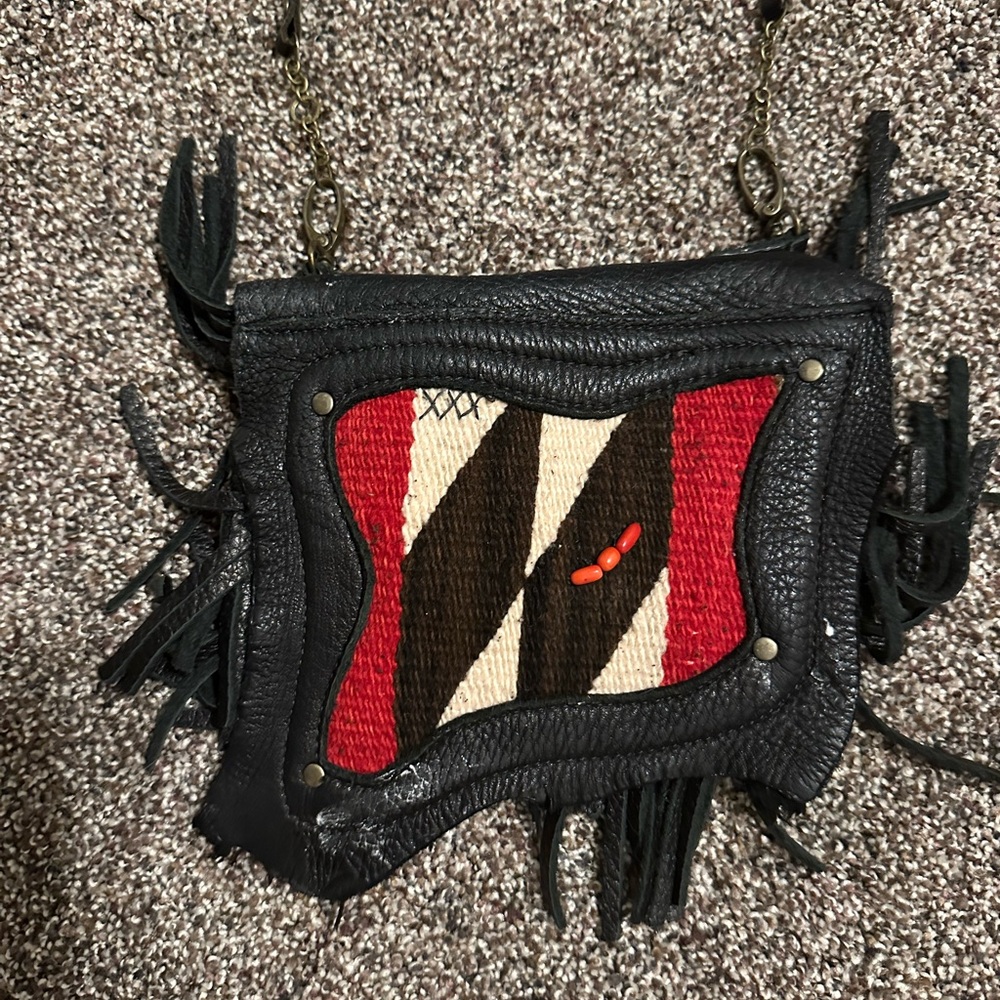 Vintage Handcrafted Artisan signed Elk Skin & Navajo Rug Purse/Belt Bag - Picture 1 of 4